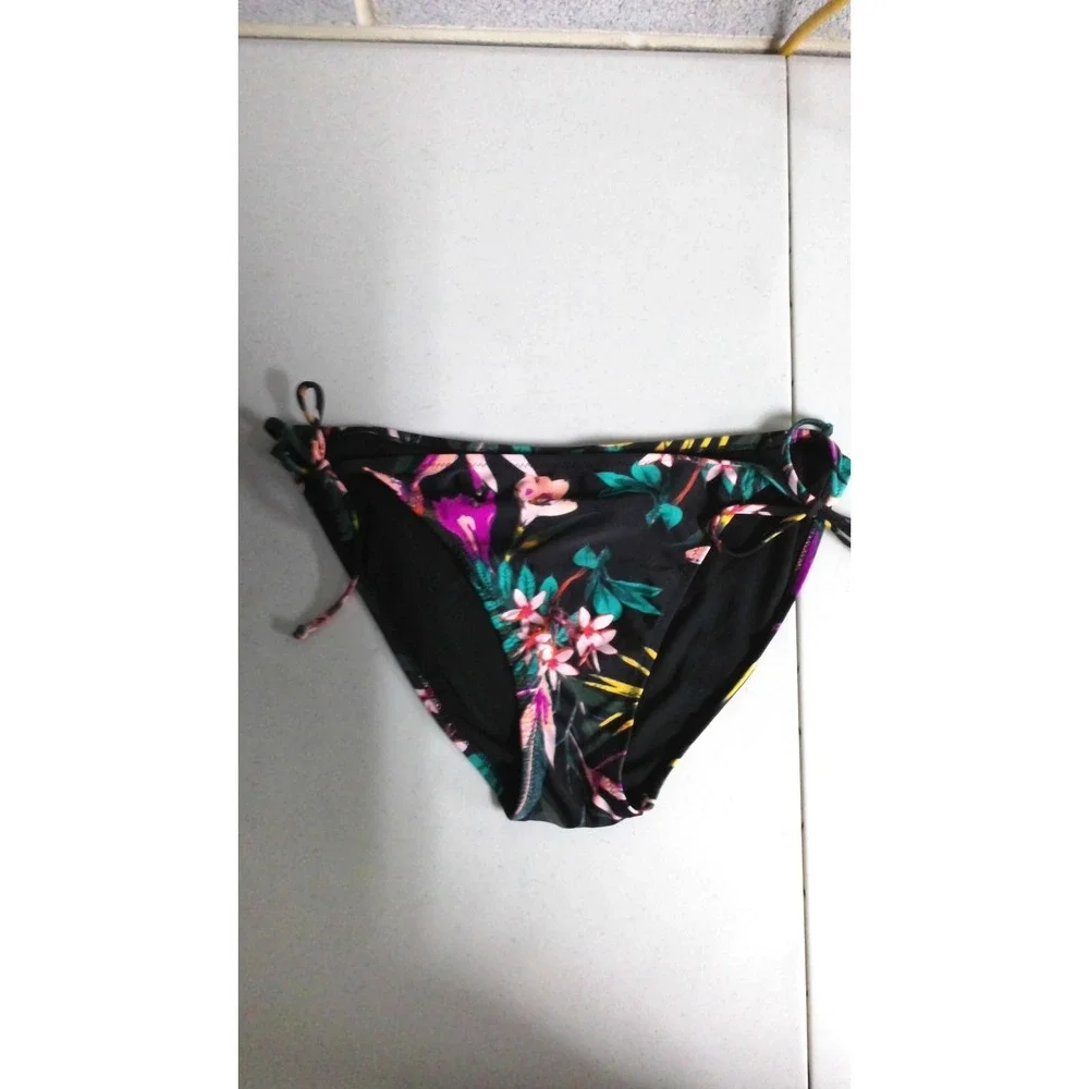 Old Navy Womens XL Black Tropical‎ Floral Side Tie Bikini Swim Bottoms